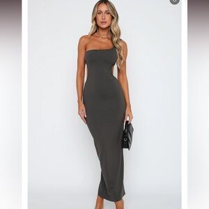 WHITE FOX “Midnight Dancing One Shoulder Maxi Dress Charcoal”